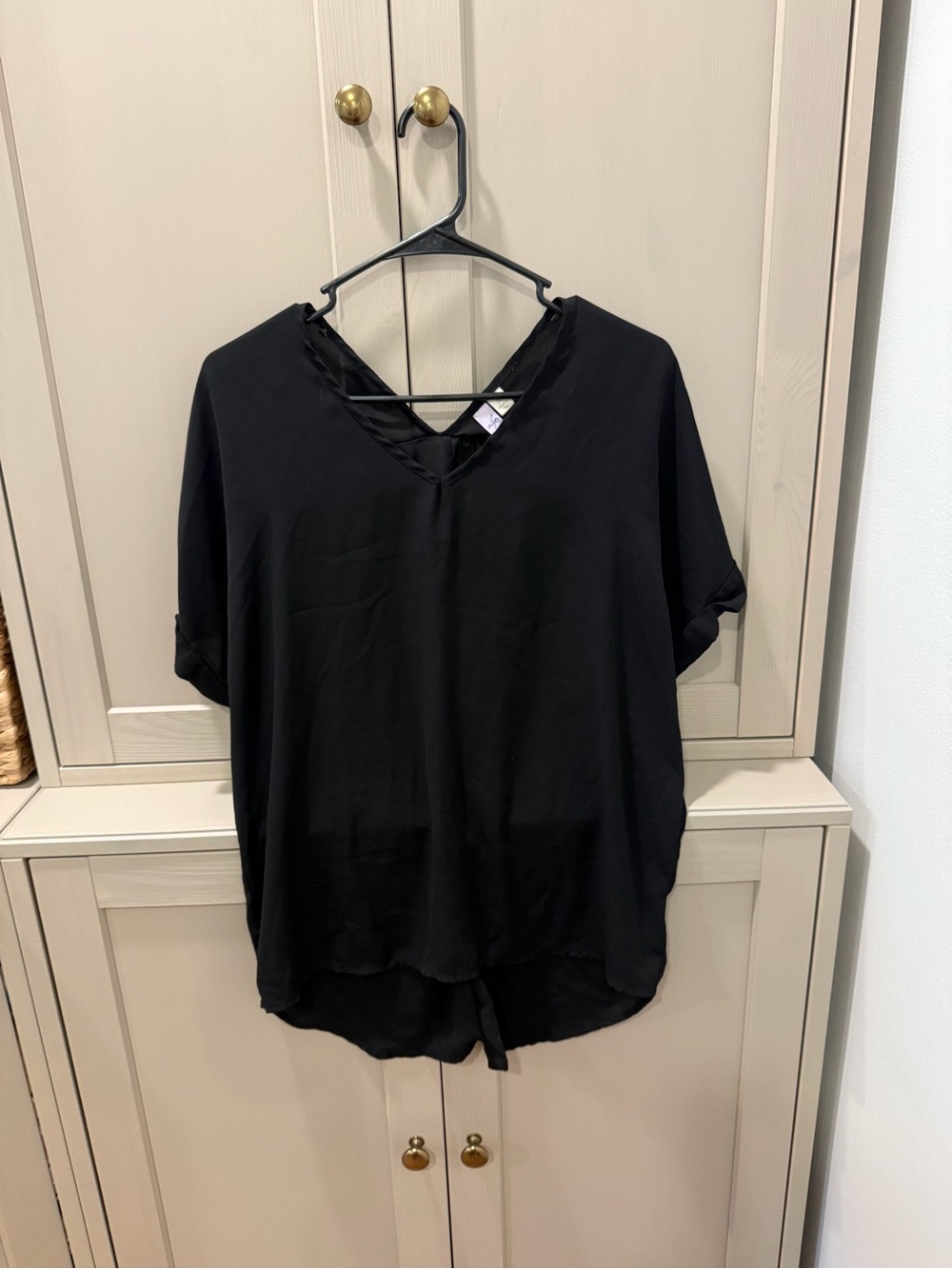 Black Oversized V-Neck Short Sleeve Women's Top